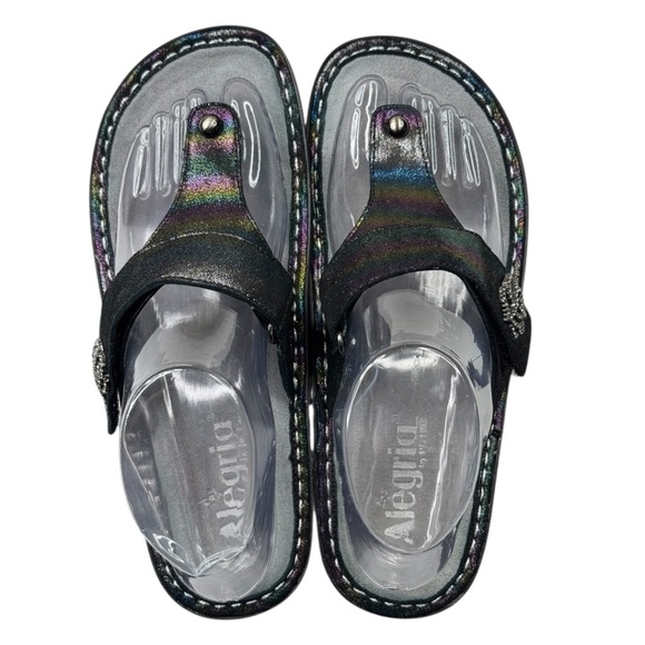 Alegria Carina Blue Rainbow Leather Thong Platform Sandal - Picture 8 of 11